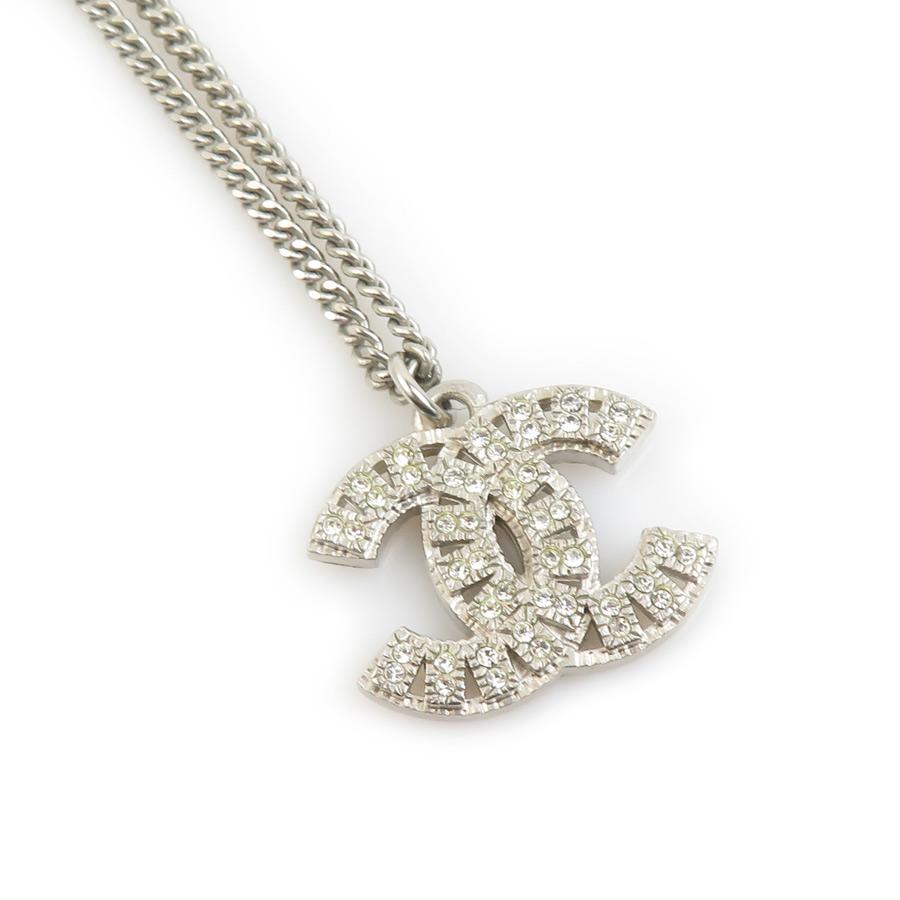 シャネル ネックレス ココマーク ラインストーン シルバー 12F 刻印あり CHANEL（シャネル） ネックレス ココマーク メタル/ラインストーン