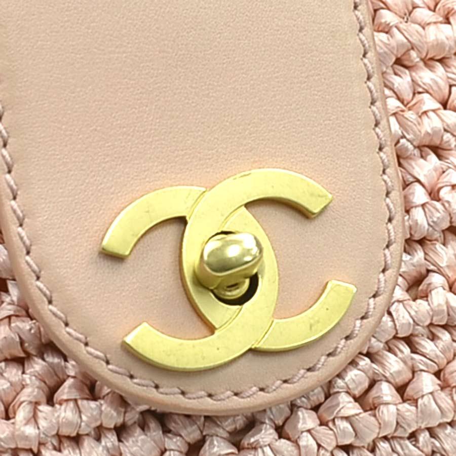 シャネル CHANEL ショルダーバッグ トートバッグ ラフィア/レザー ピンクベージュ_7