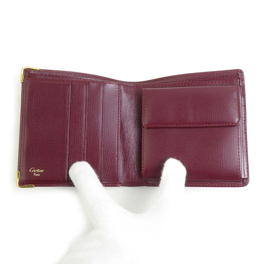 Cartier（カルティエ） 二つ折り財布 レザー バーガンディ : ブランド