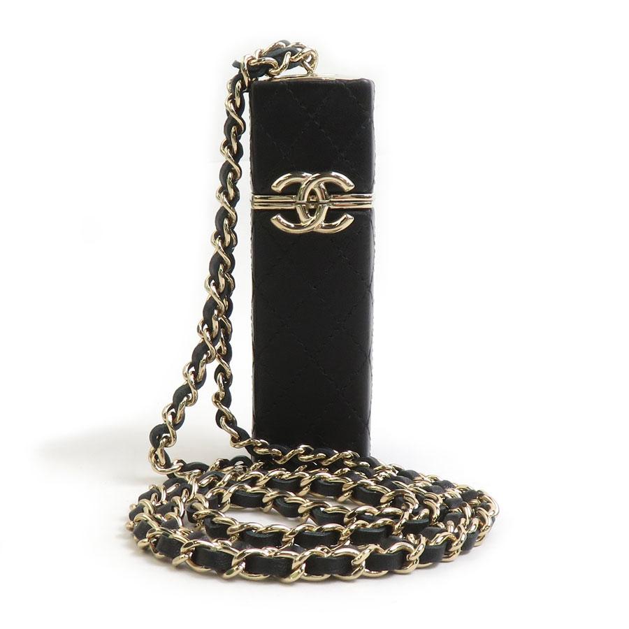 シャネル CHANEL  チェーン リップスティックケース ココマーク レザー/メタル ブラック/ゴールド レディース 送料無料【中古】 e61644a CHANEL（シャネル） チェーン リップスティックケース ココマーク
