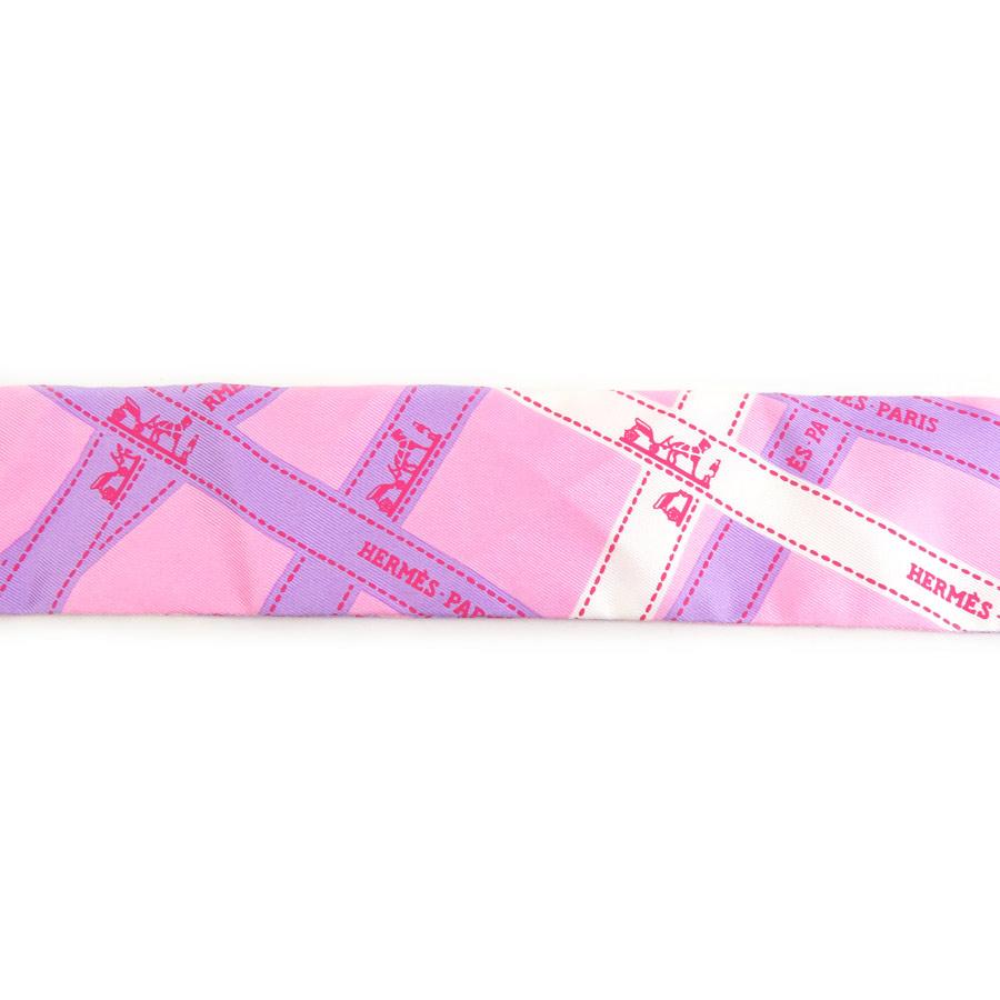 【HERMES】 ツイリー　シルクスカーフ ピンク・紫 HERMES（エルメス） スカーフ ツイリー シルク ピンク/パープル