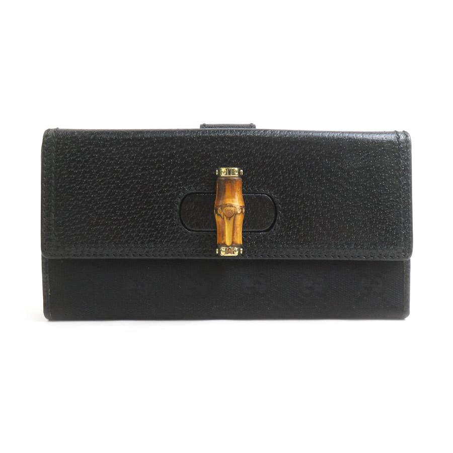 グッチ GUCCI 二つ折り長財布 バンブー GGキャンバス/レザー ブラック ゴールド レディース 送料無料【中古】 e61741g GUCCI（グッチ） 二つ折り長財布 バンブー GGキャンバス/レザー