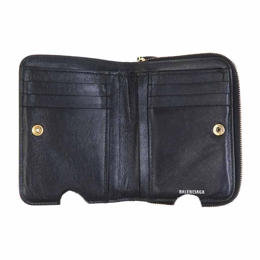 未使用◆BALENCIAGA ブラックレザー 二つ折り財布 新品 付属品完備 BALENCIAGA（バレンシアガ） 二つ折り財布 レザー ブラック : ブランド
