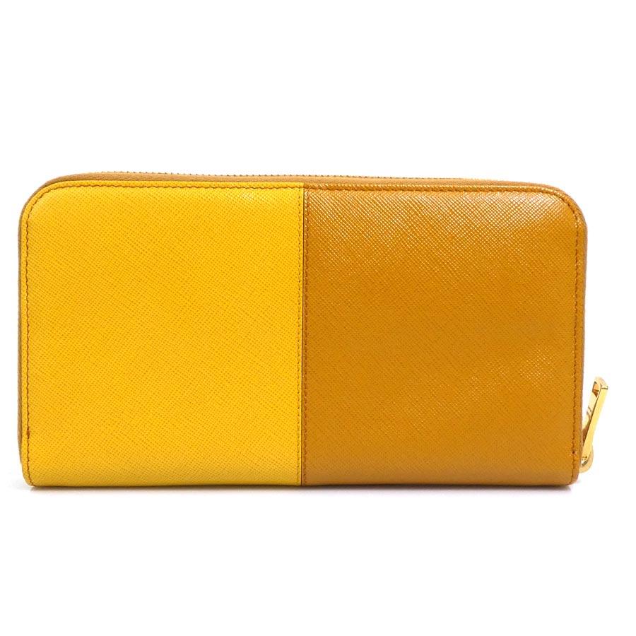 PRADA（プラダ） ラウンドファスナー長財布 レザー ブラウン/イエロー