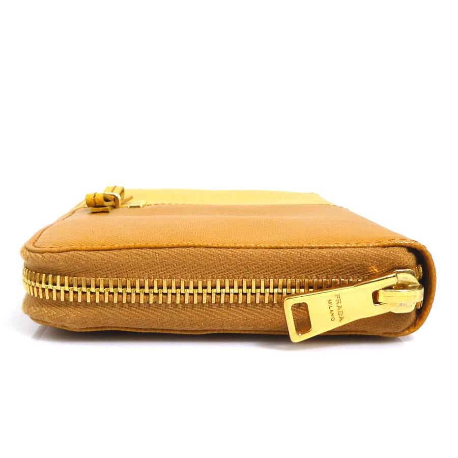 PRADA（プラダ） ラウンドファスナー長財布 レザー ブラウン/イエロー