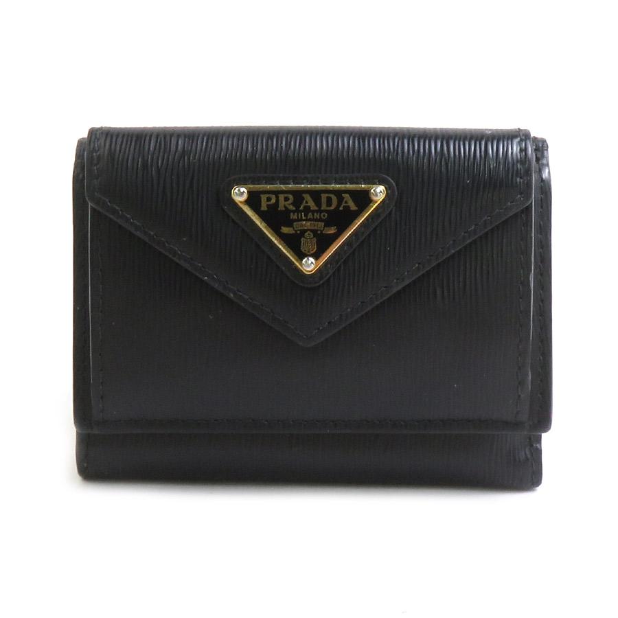 PRADA ブラック 三つ折り財布⭐︎ PRADA（プラダ） 三つ折り財布 レザー ブラック : ブランドバリュー