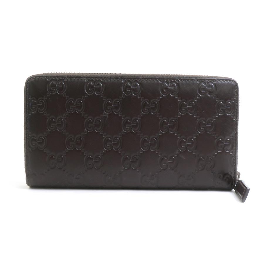 GUCCI ダークブラウン グッチシマ　ラウンドファスナー　長財布 GUCCI（グッチ） ラウンドファスナー長財布 グッチシマ レザー ダーク