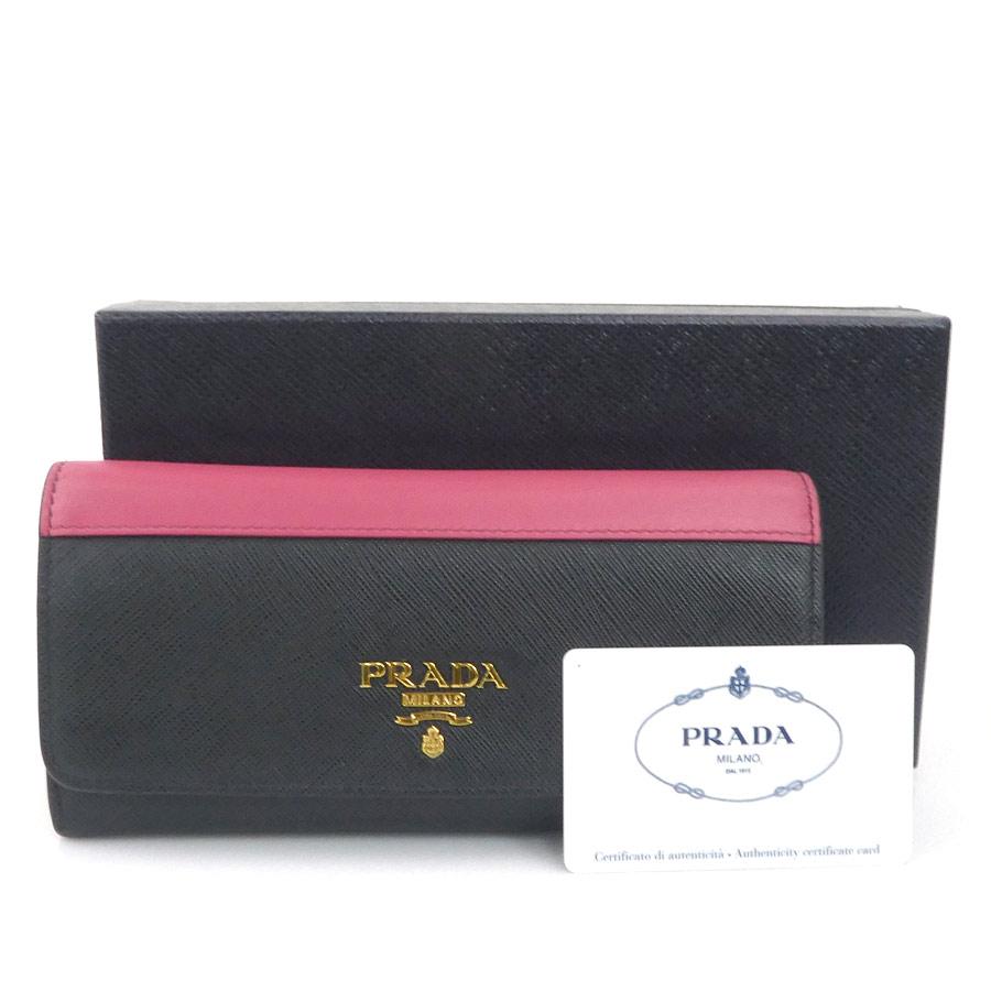 PRADA（プラダ） 長財布 レザー ブラック/ピンク : ブランドバリュー