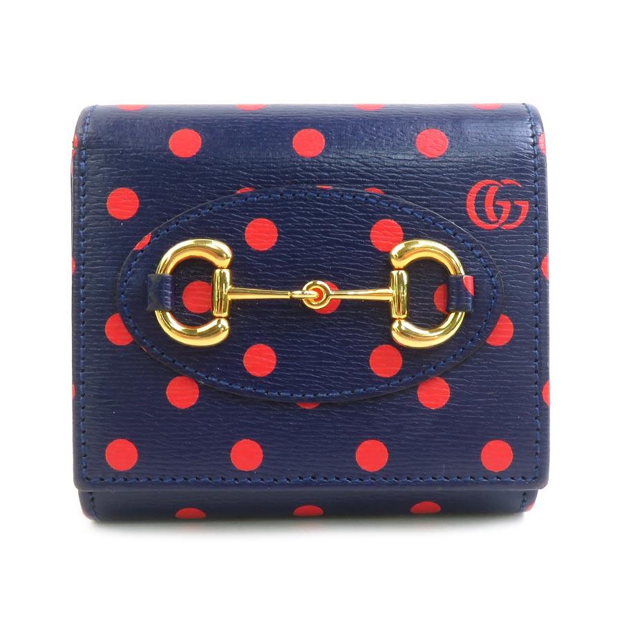 GUCCI（グッチ） 二つ折り財布 ホースビット レザー ネイビー×レッド