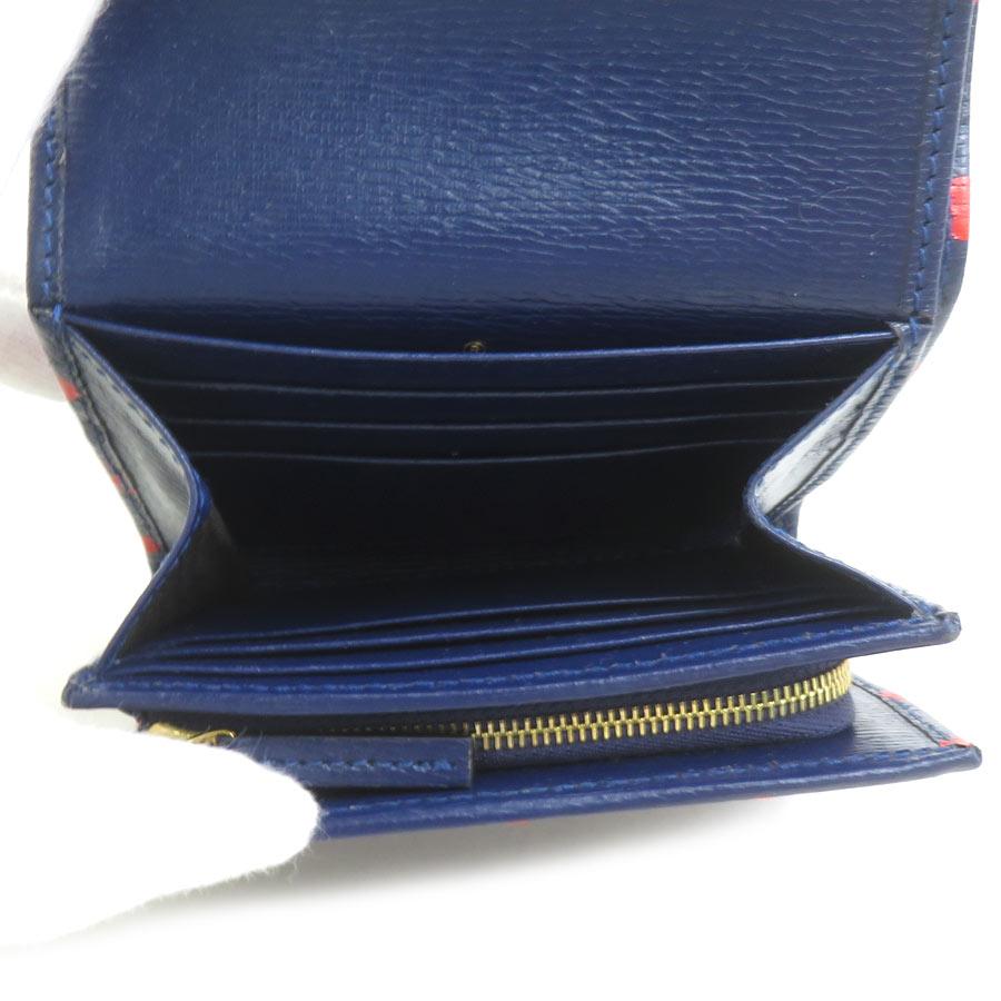 GUCCI（グッチ） 二つ折り財布 ホースビット レザー ネイビー×レッド