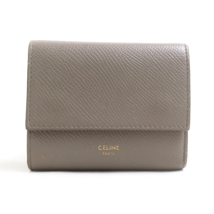 CELINE（セリーヌ） 三つ折り財布 レザー グレージュ : ブランド