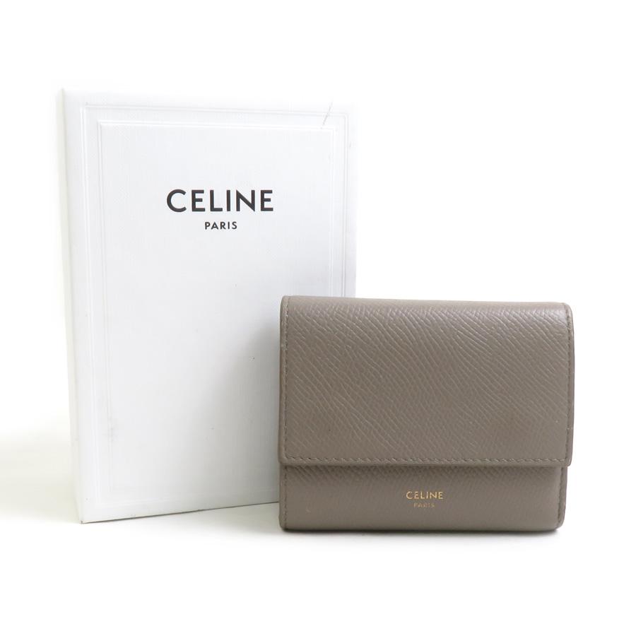 CELINE（セリーヌ） 三つ折り財布 レザー グレージュ : ブランド