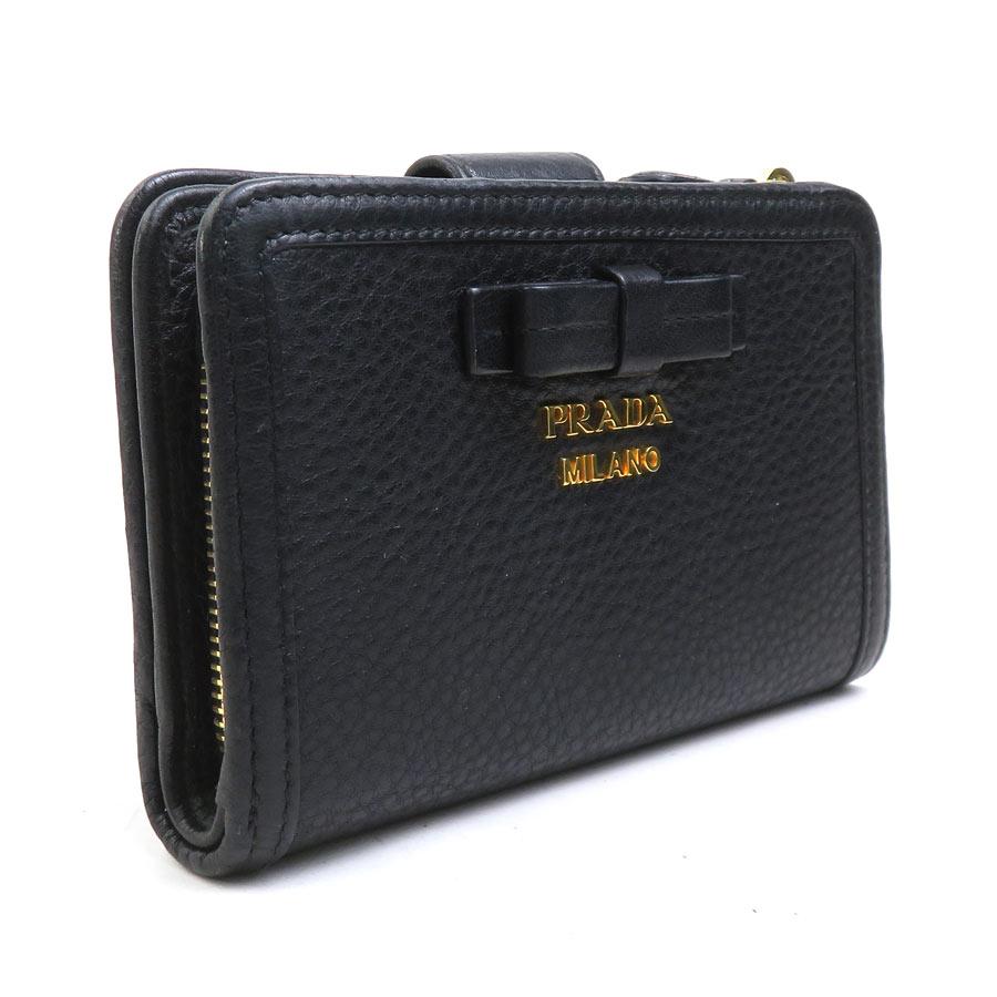 PRADA ブラック 二つ折り財布 ケース PRADA（プラダ） 二つ折り財布 レザー ブラック : ブランドバリュー