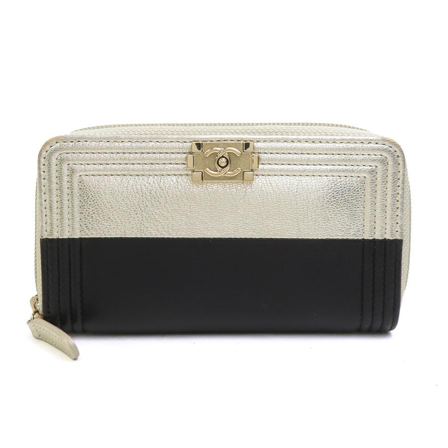 シャネル　ボーイシャネル　ラウンドファスナー長財布　ラムスキン　黒　ゴールド CHANEL（シャネル） 長財布 財布 ボーイシャネル レザー ブラック