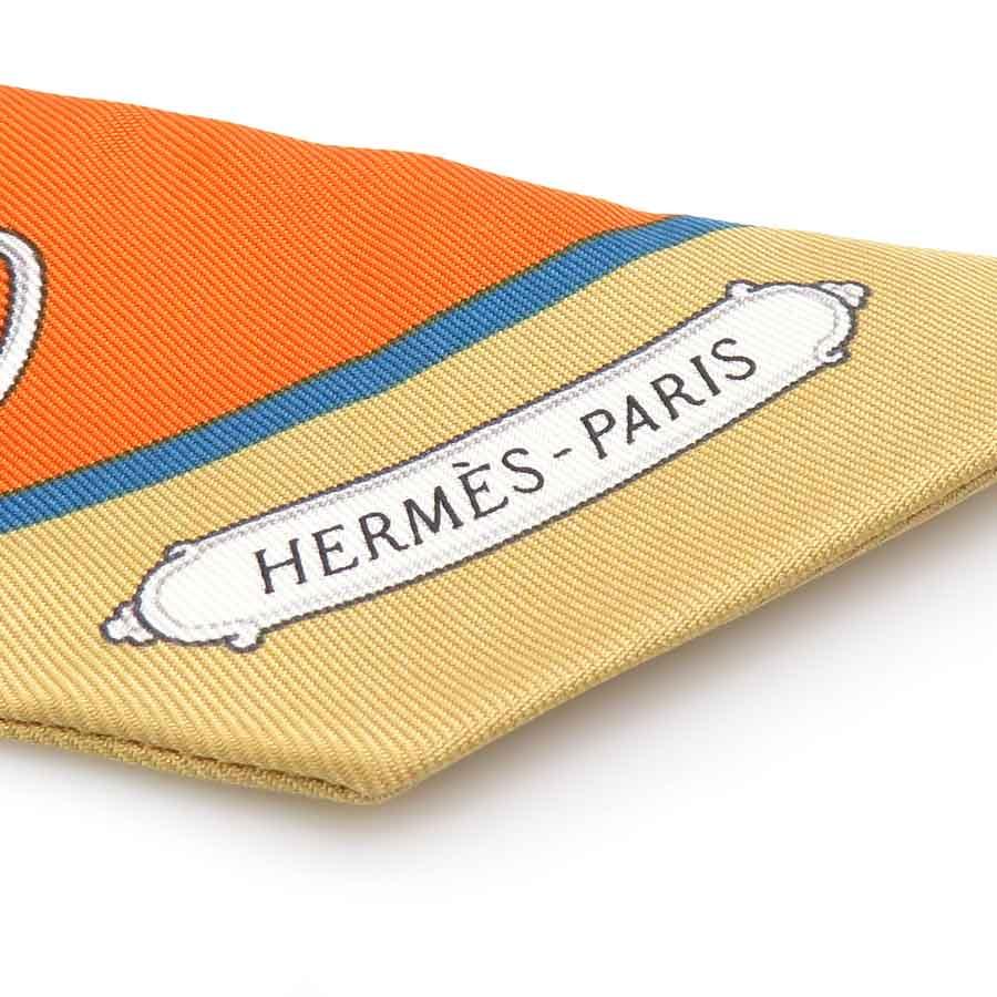 エルメス ツイリー オレンジと白のシルクスカーフ シルク100 HERMES