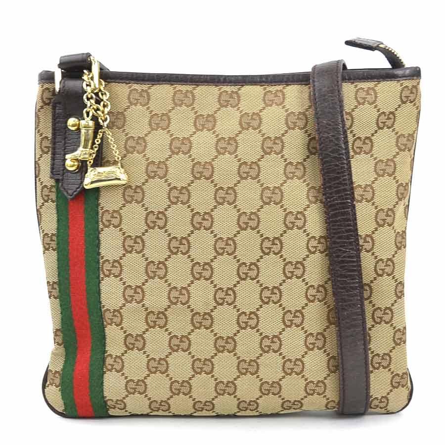 GUCCI グッチ ショルダーバッグ GGキャンバス レザー ブラウン 斜め掛け GUCCI（グッチ） 斜め掛けショルダーバッグ GGキャンバス/レザー