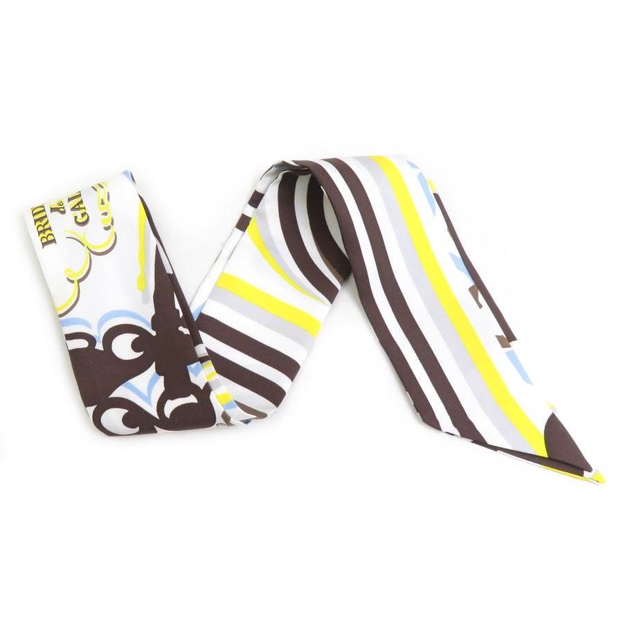 HERMES エルメス シルクツイリースカーフイエロー美品 HERMES（エルメス） スカーフ ツイリー シルク ホワイト/ブラウン