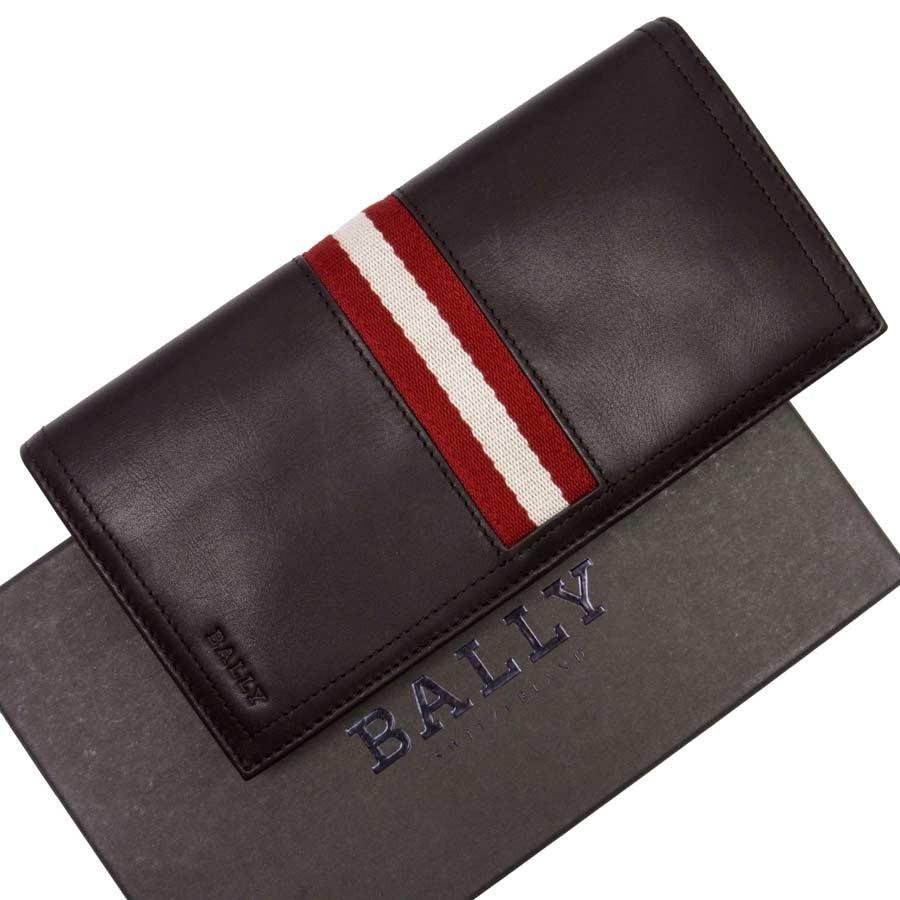 バリー BALLY 二つ折り長財布 レザー ブラウンxレッドxアイボリー 定番