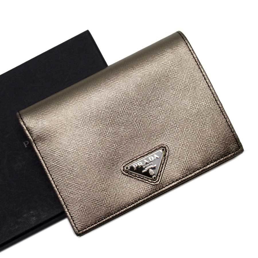 プラダ PRADA 二つ折り財布 三角ロゴ サフィアーノレザー ブロンズ系 