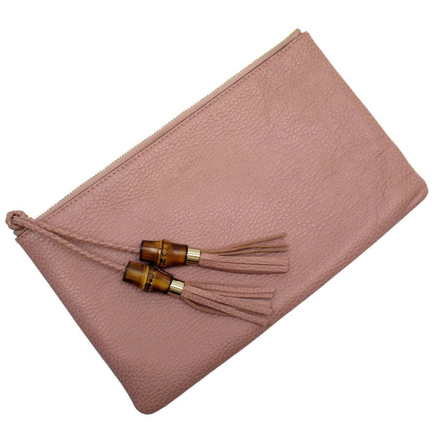 税込 クラッチバッグ Gucci グッチ ポーチ 定番人気 ピンク系 レザーxバンブー バンブー ポーチ Floridapace Gov