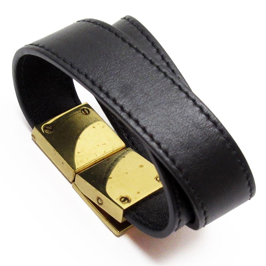 セリーヌ CELINE ブレスレット チョーカー レザーx金属素材 ブラックx