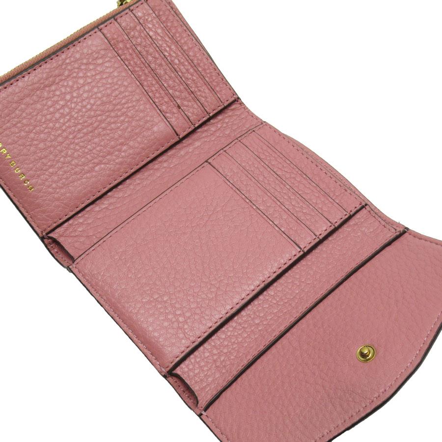 トリーバーチピンクベージュ レザー 三つ折り財布 Tory Burch ピンクベージュ 三つ折り財布 美品】TORY BURCH
