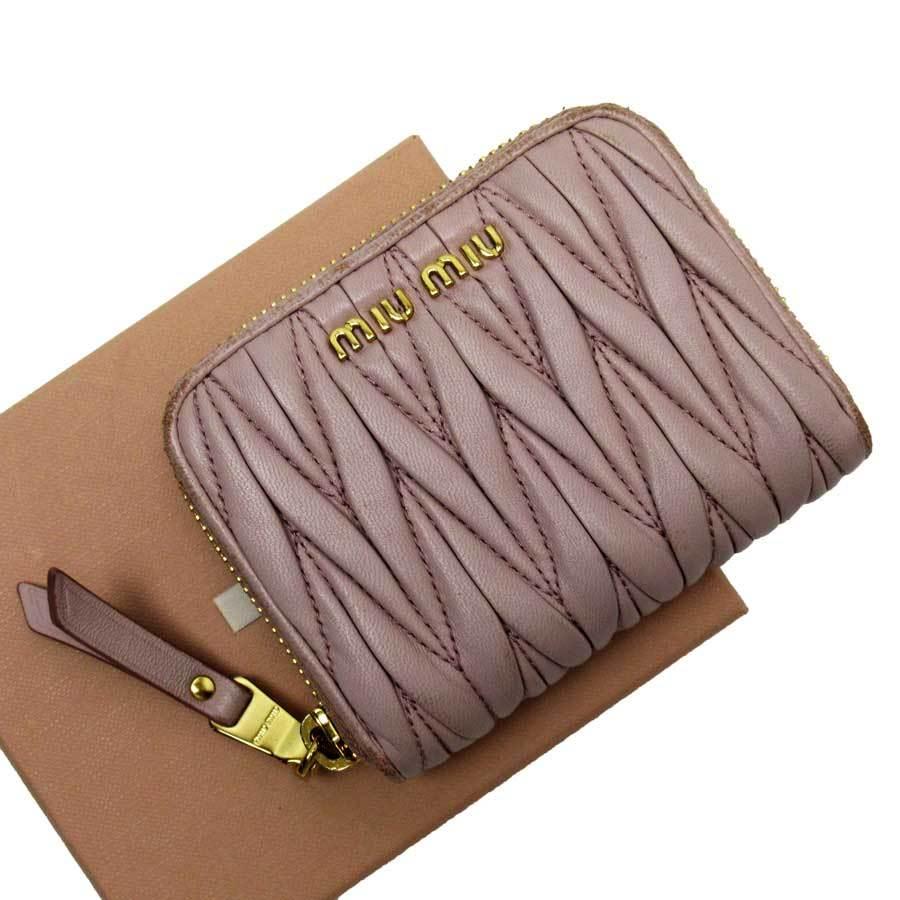 ミュウミュウ MIUMIU コインケース マテラッセ レザー ピンクxゴールド