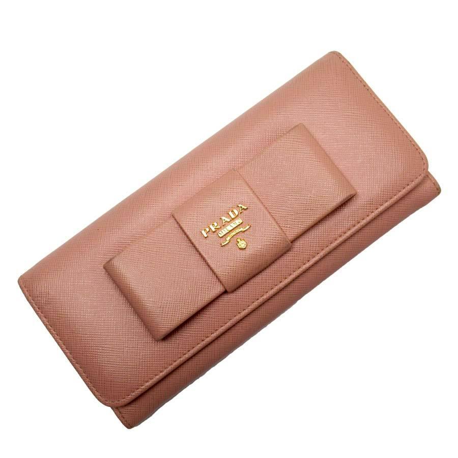 大勧め PRADA 二つ折り 長財布 リボン レザー ピンク tbg.qa