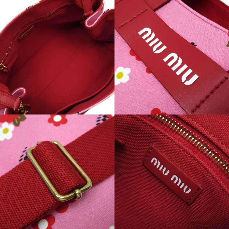 ミュウミュウ MIUMIU ハンドバッグ 斜め掛けショルダーバッグ 2Wayバッグ キャンバスxレザー ピンク系xレッド 美品｜brandvalue-store｜03