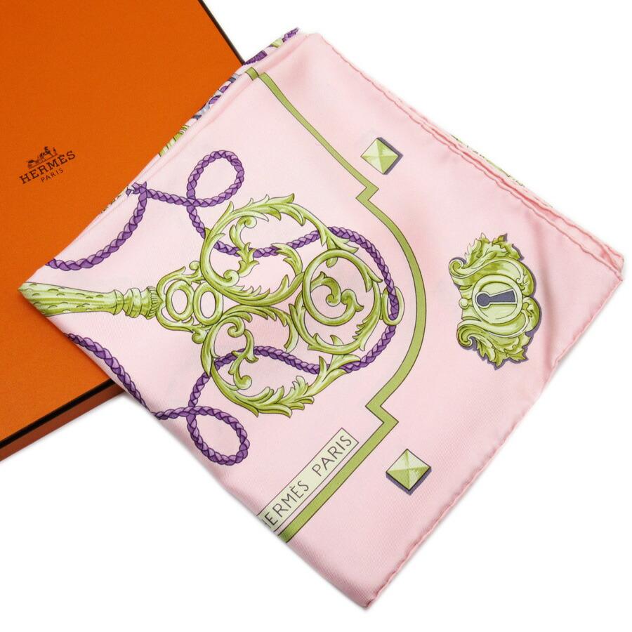 HERMES エルメス スカーフ カレ90 LES CLES 鍵 シルク ピンク系 HERMES エルメス スカーフ カレ90 LES CLES 鍵 シルク ピンク系