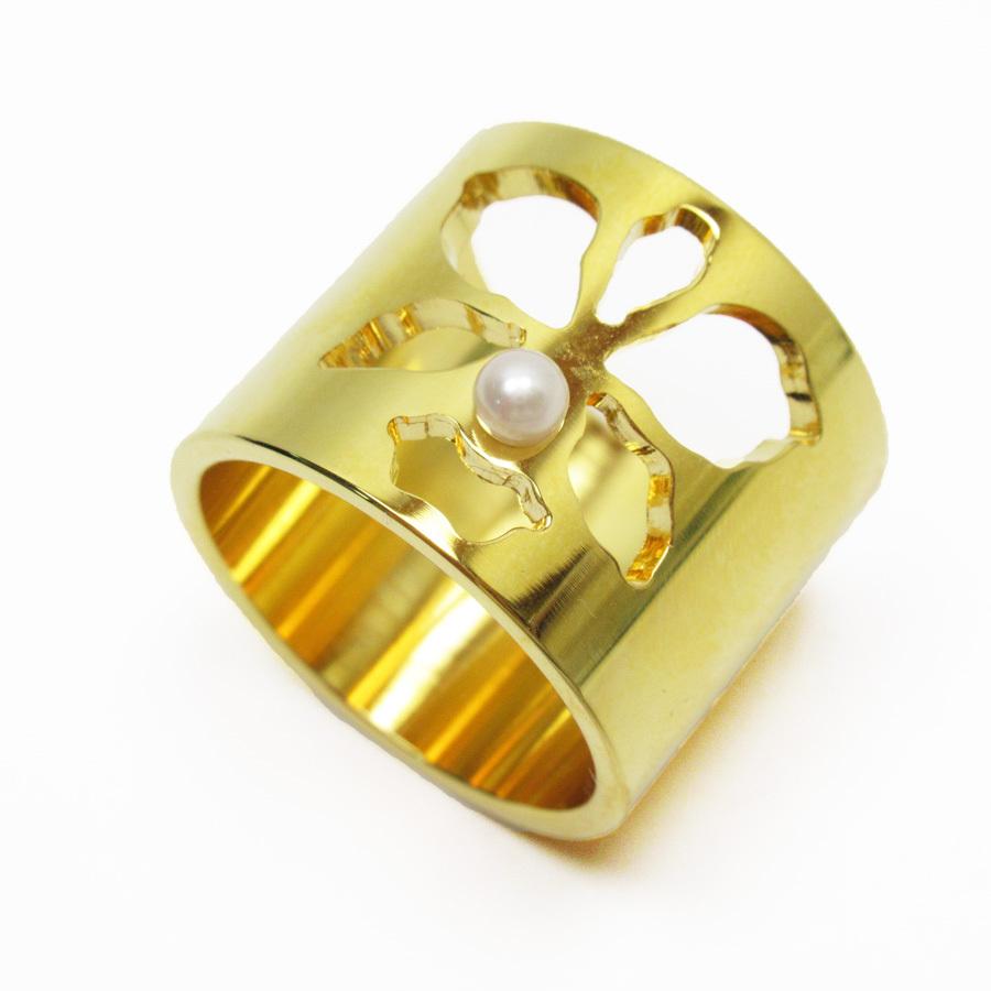 ミキモト MIKIMOTO スカーフリング 金属素材xパール ゴールドxパール 