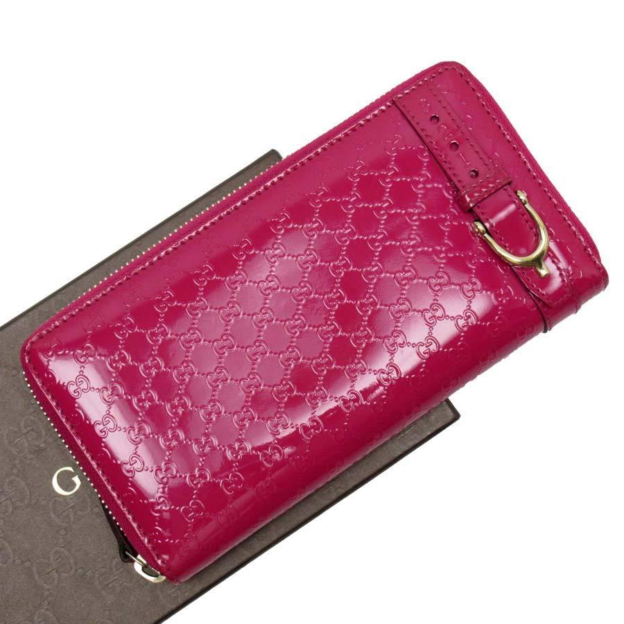 グッチ GUCCI ラウンドファスナー長財布 マイクログッチ パテント  