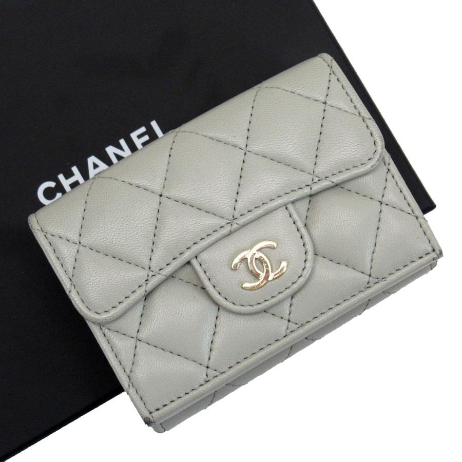 シャネル CHANEL 三つ折り財布 マトラッセ ラムスキン ライトグレー 定番人気 :h28338f:ブランドバリュー - 通販