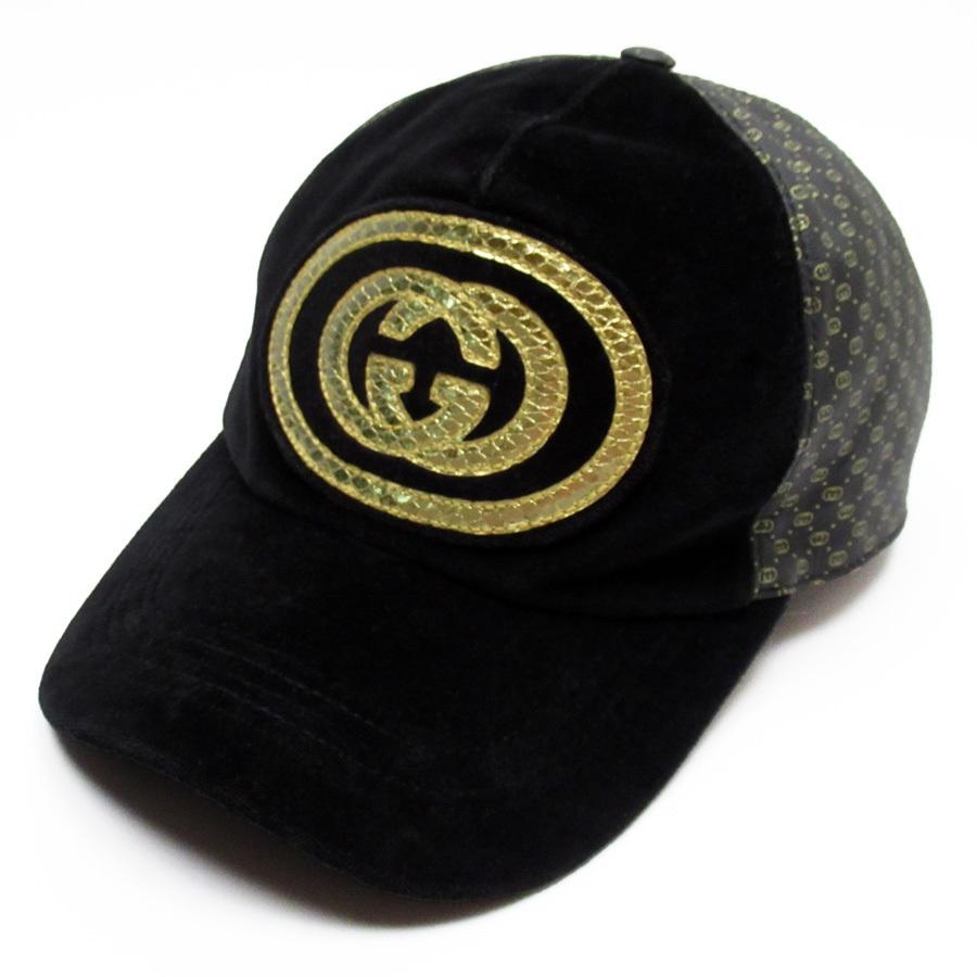グッチ GUCCI キャップ 帽子 インターロッキングG DAPPER DAN ナイロン系 ブラックxゴールド 定番人気 :h28393i
