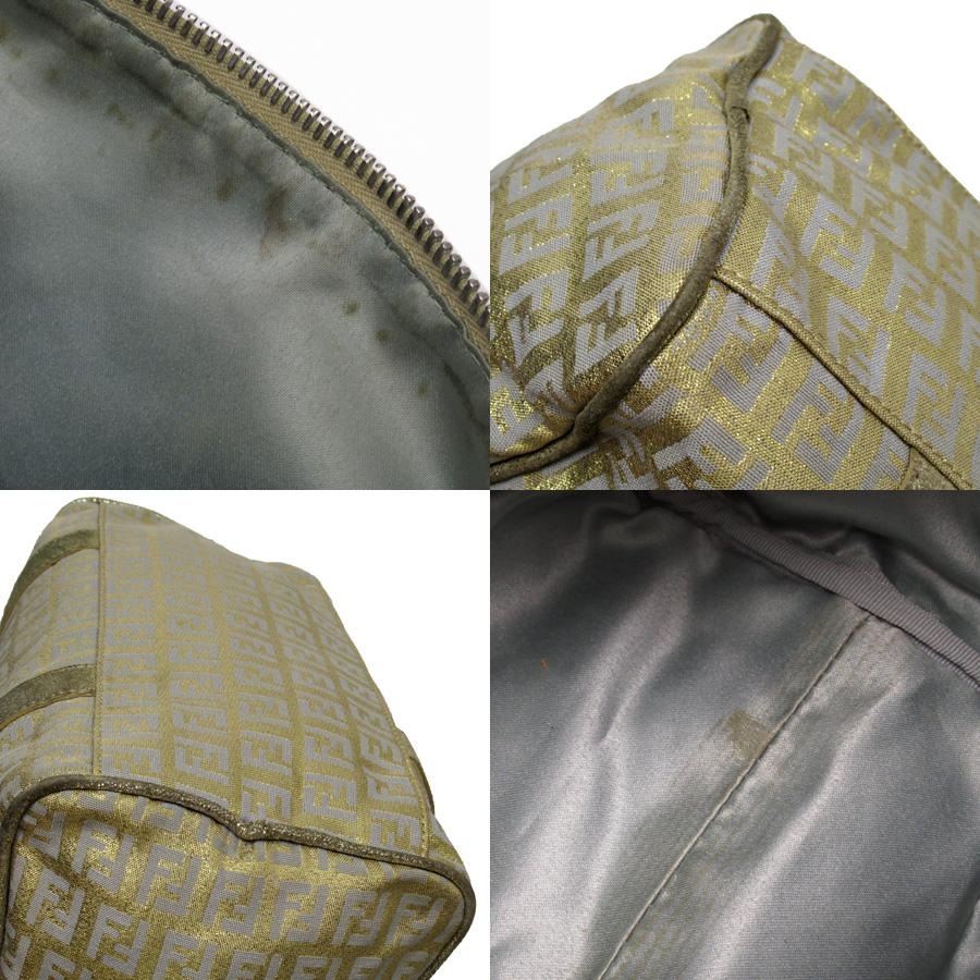 FENDI ハンドバッグ ズッカ FF ゴールド金具 3室 ナイロン レザー FENDI - FENDI ハンドバッグ ズッカ FF ゴールド金具 3室