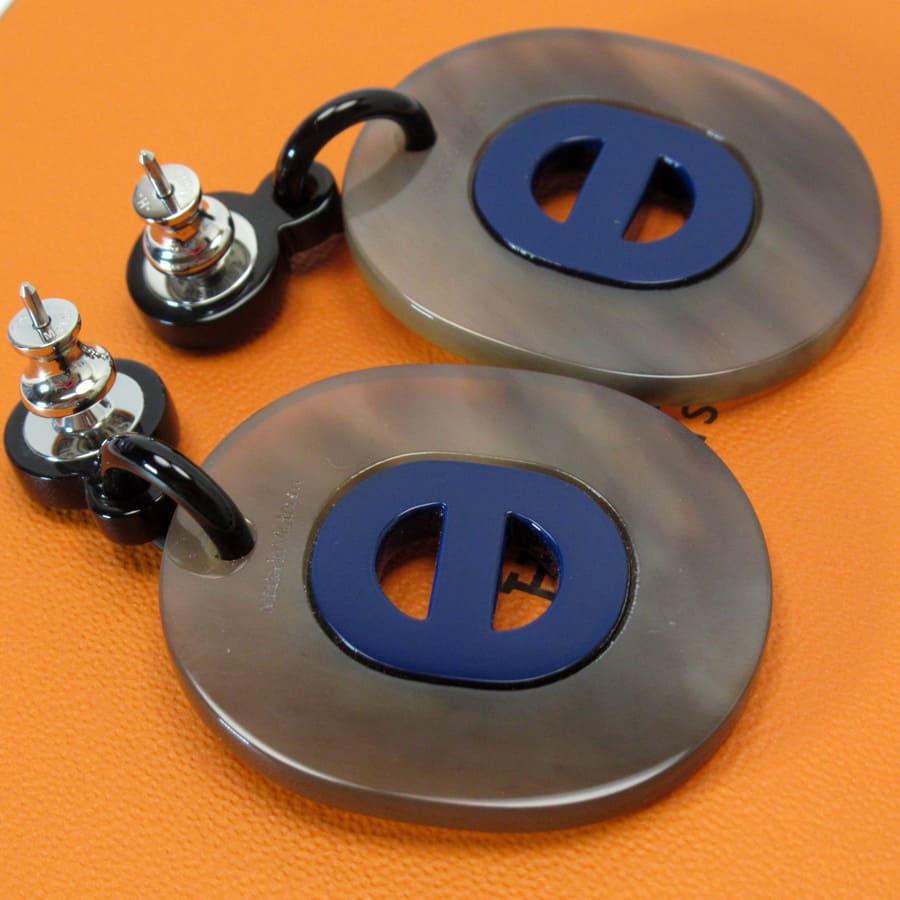 HERMES（エルメス） ピアス バッファローホーン ブラックxグレージュx