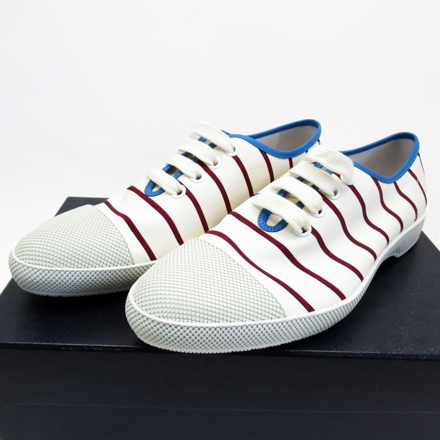 PRADA（プラダ） スニーカー キャンバス アイボリー×ボルドー×ブルー 