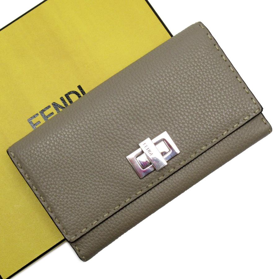 フェンディ FENDI 二つ折り長財布 セレリア レザー グレージュ  