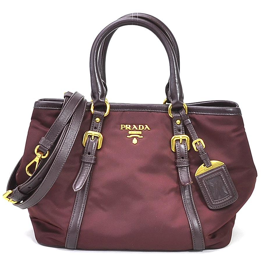 PRADA（プラダ） ハンドバッグ ロゴ ナイロン/レザー バーガンディ 