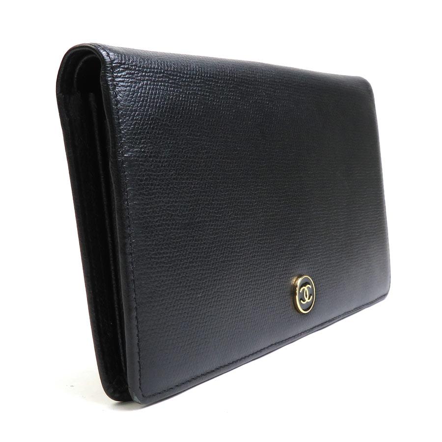 シャネル ココボタン 長財布 二つ折り　ブラック レザー CHANEL シャネル 二つ折り長財布 ココボタン レザー ブラック