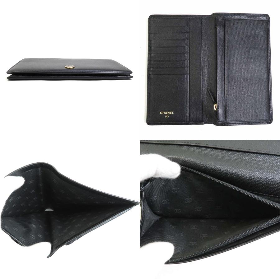 シャネル ココボタン 長財布 二つ折り　ブラック レザー CHANEL シャネル 二つ折り長財布 ココボタン レザー ブラック