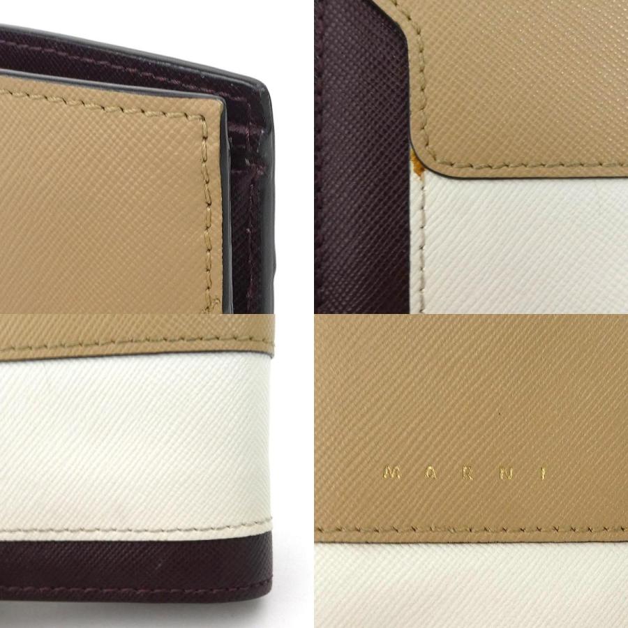 MARNI レザー二つ折り財布 ブラウン ベージュ MARNI（マルニ） 二つ折り財布 レザー ブラウン×ベージュ×アイボリー