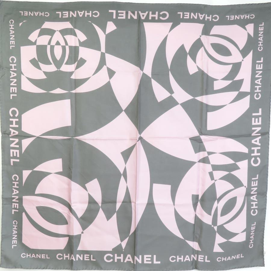 CHANEL（シャネル） スカーフ ココマーク シルク グレー×ピンク