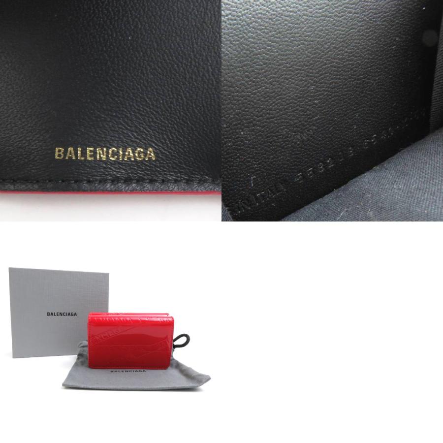 BALENCIAGA バレンシアガ 三つ折り財布 パテントレザー レッド