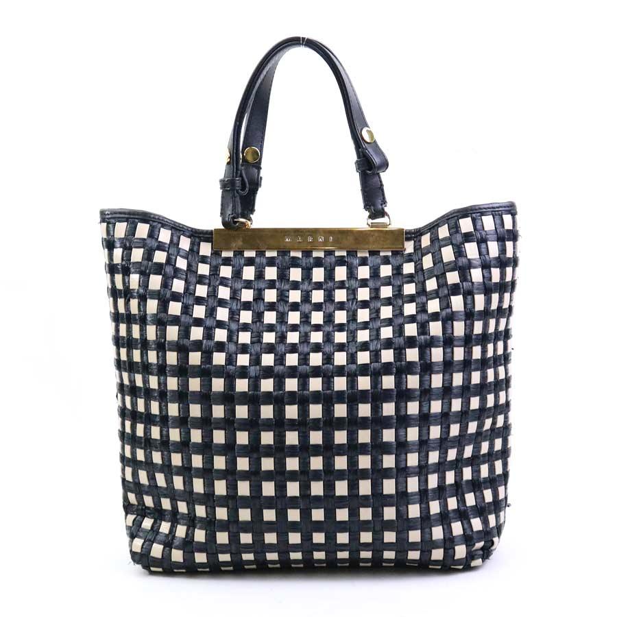MARNI ベージュ/ブラック　サイズ27cm MARNI（マルニ） ハンドバッグ レザー/ナイロン ブラック×ライト