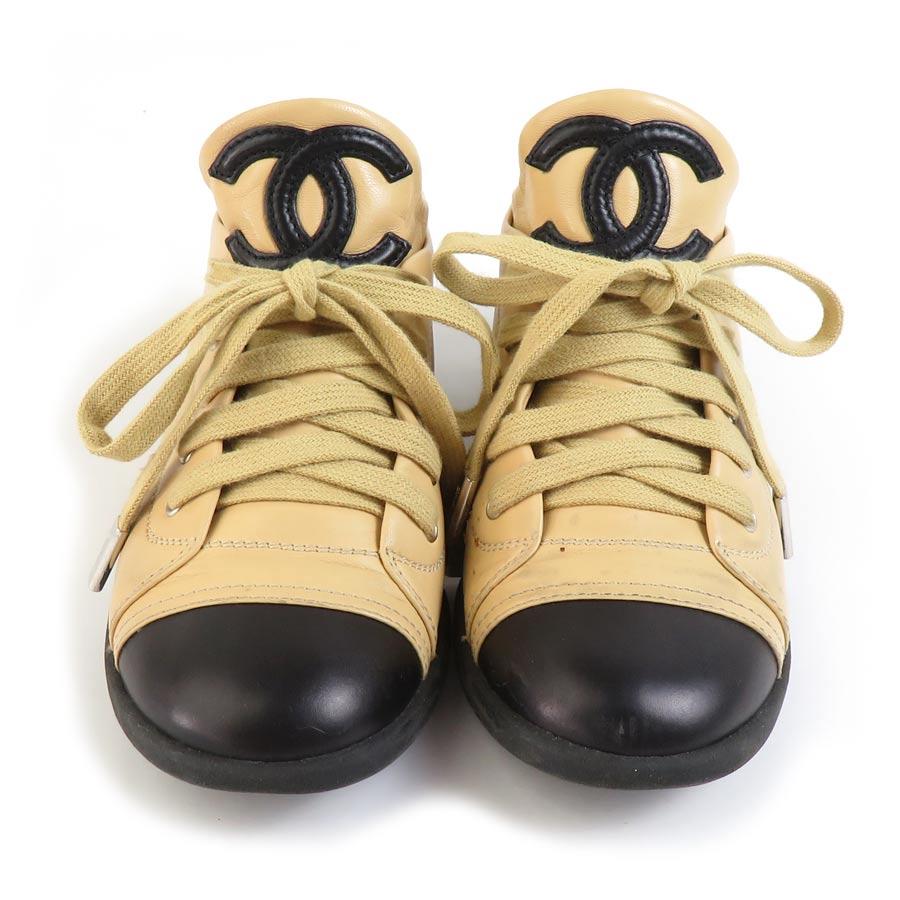 CHANEL シャネル スニーカー レザースニーカー レザー ベージュ