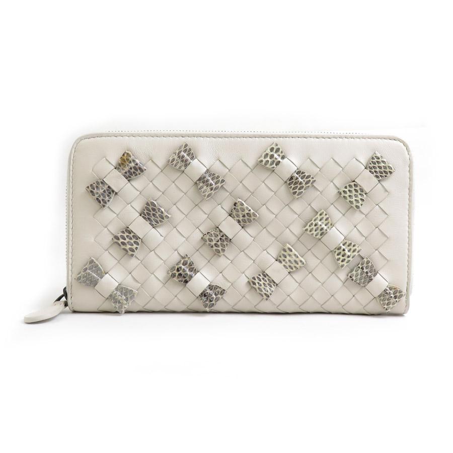 ボッテガヴェネタ BOTTEGAVENETA ラウンドファスナー長財布 レザー/パイソン オフホワイト レディース 送料無料【中古】 h30666j ボッテガヴェネタ BOTTEGAVENETA ラウンドファスナー長財布 レザー