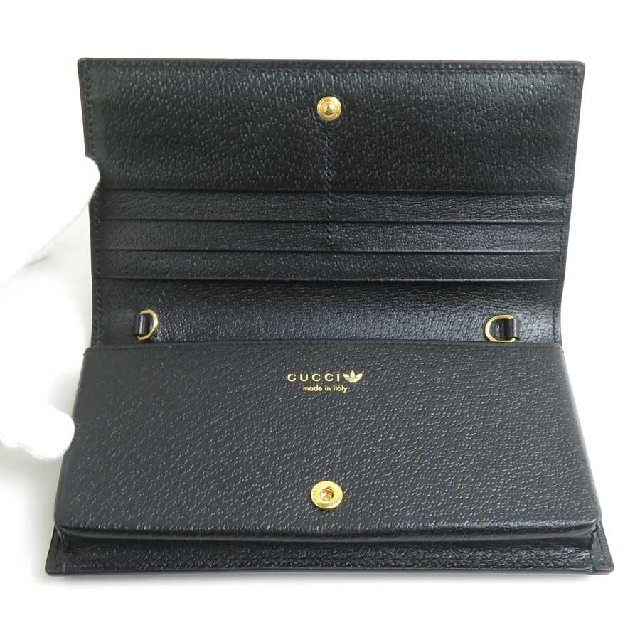 GUCCI×adidas コラボ チェーンウォレット グッチ 長財布 ブラック GUCCI グッチ ウォレットチェーン adidasコラボ レザー ブルー