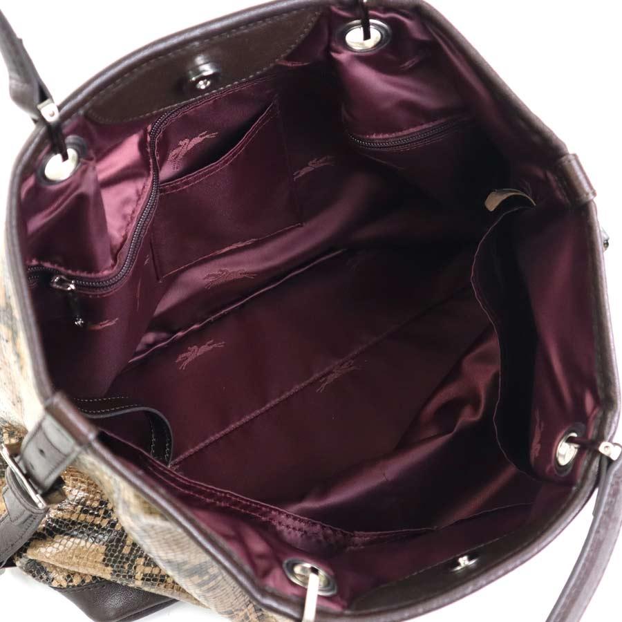 極美品　ロンシャン ル プリアージュ M ダークブラウン　レザー　ロゴ型押し LONGCHAMP（ロンシャン） ハンドバッグ 型押しレザー ブラウン