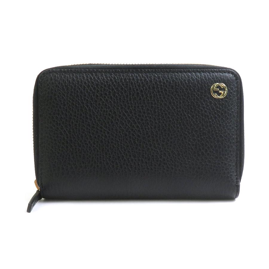 GUCCI（グッチ） 二つ折り財布 インターロッキングG レザー ブラック